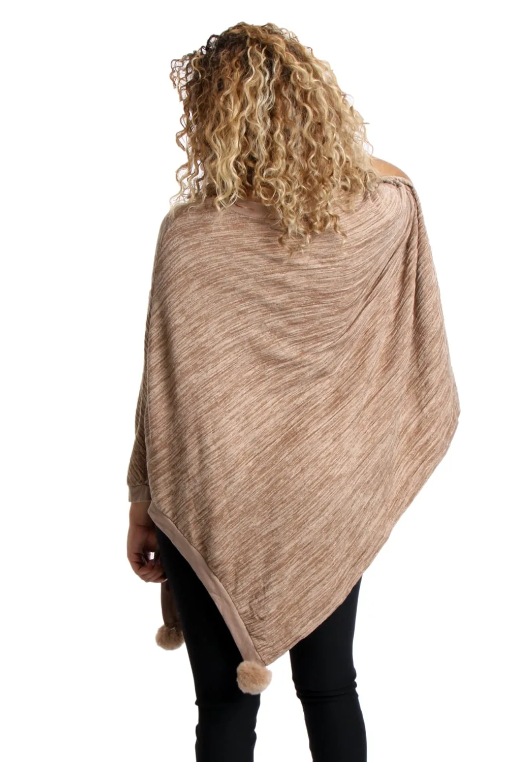 Oversized Pom Pom Poncho Top