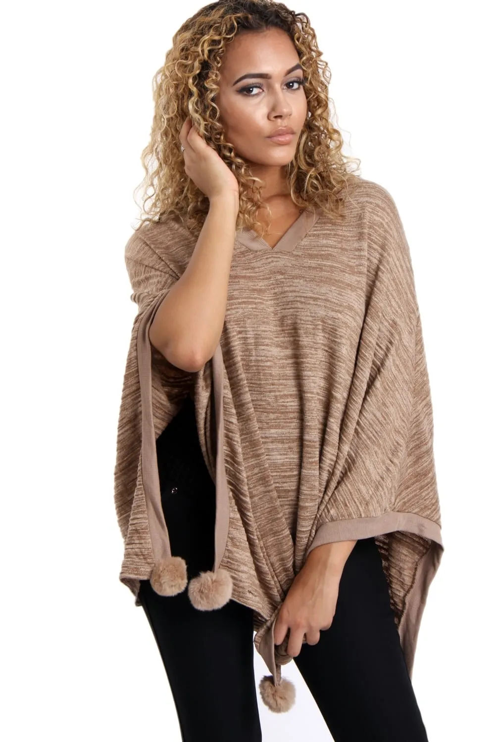 Oversized Pom Pom Poncho Top