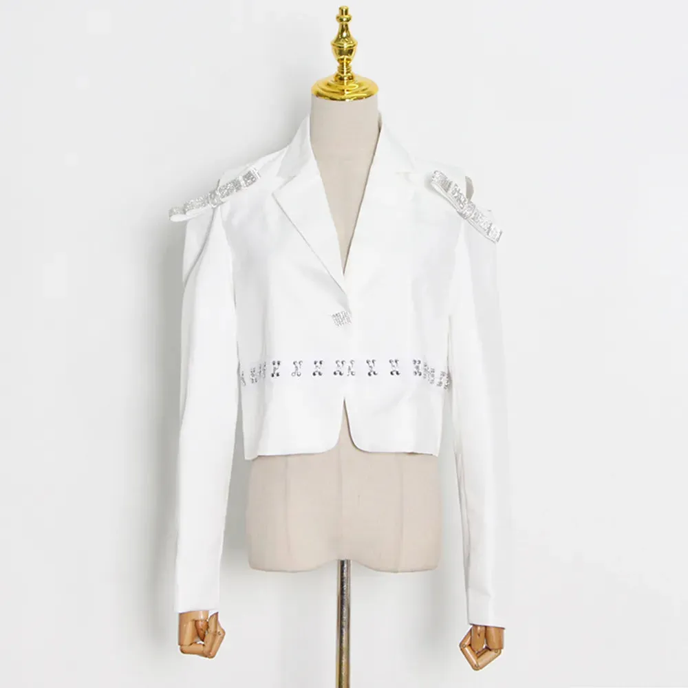 Patchwork Bow Blazers For Women Notched Collar Long Sleeve Single Breasted Casual Slim Blazer Female Autumn