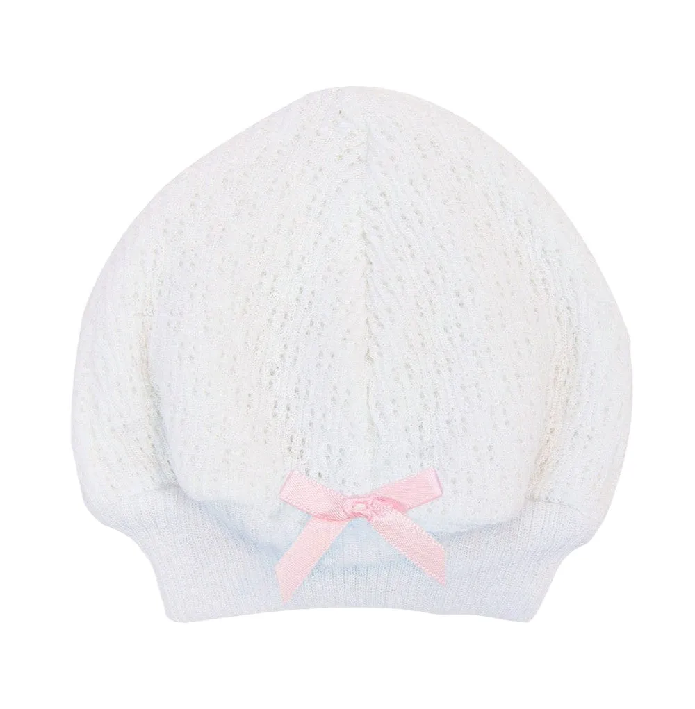 Paty White Beanie Cap w/ Bow 105