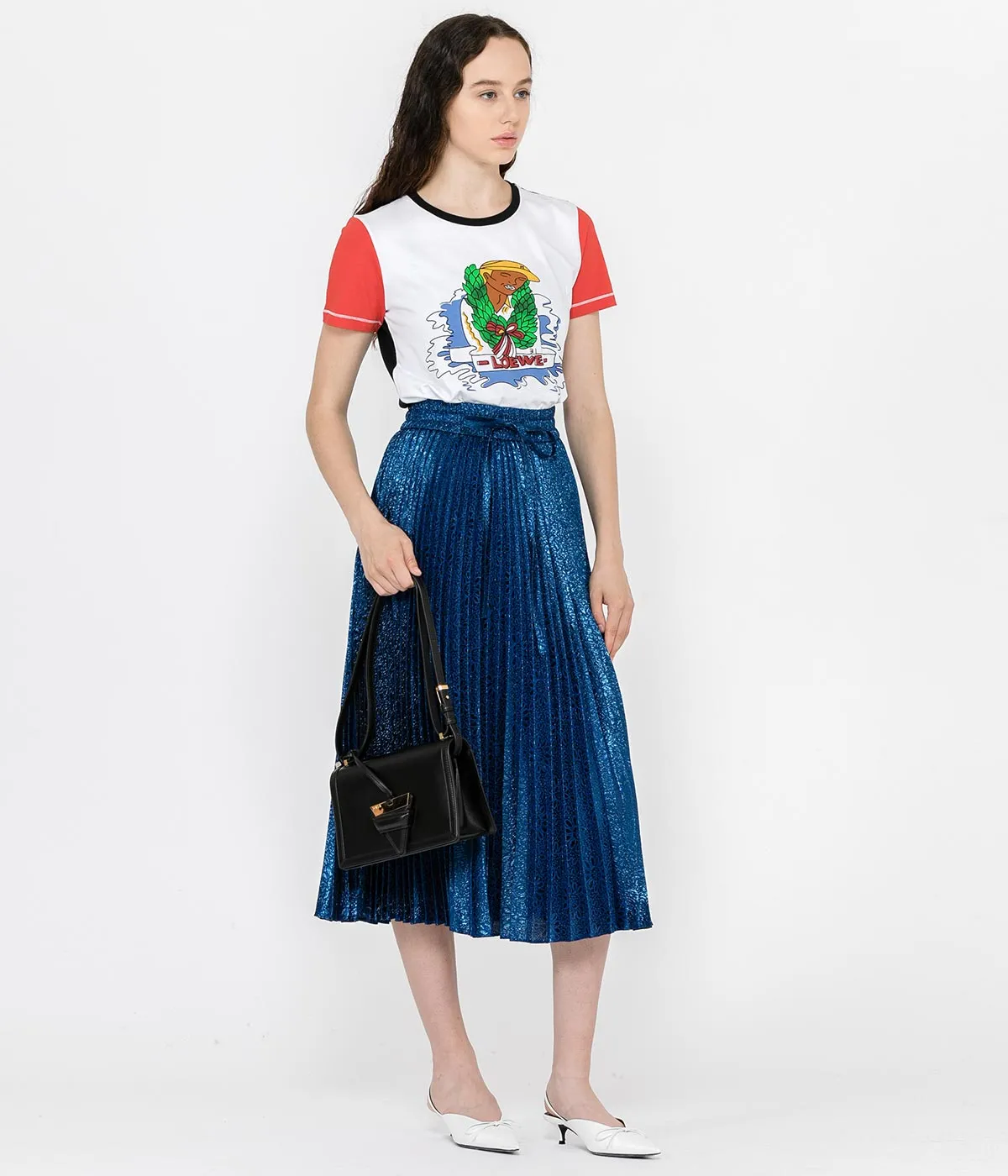 Persian Blue Metallic Pleated Skirt