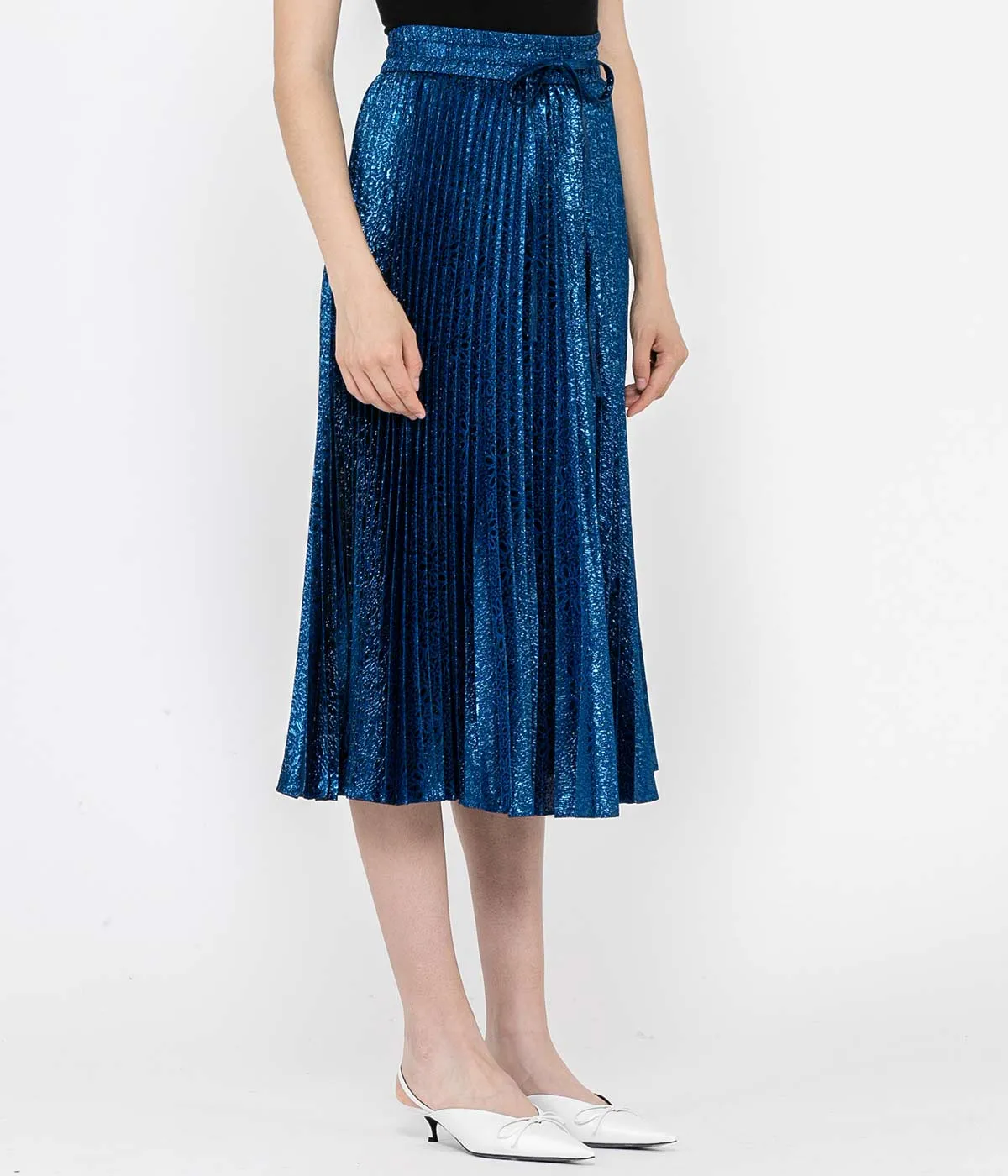 Persian Blue Metallic Pleated Skirt