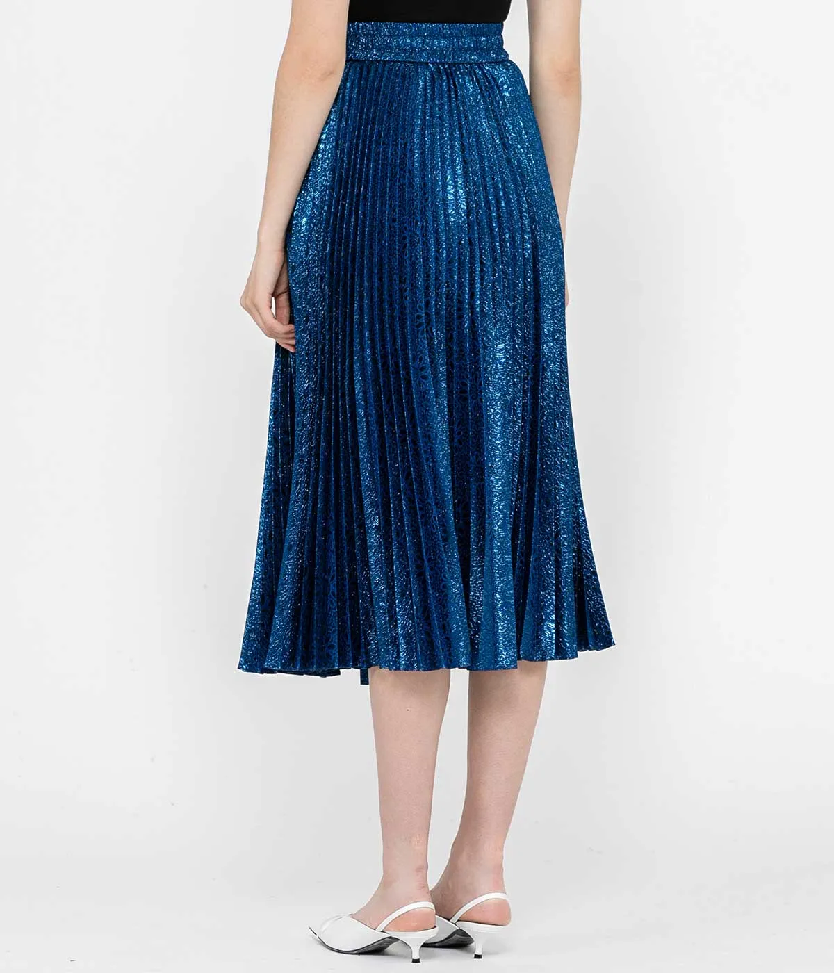 Persian Blue Metallic Pleated Skirt