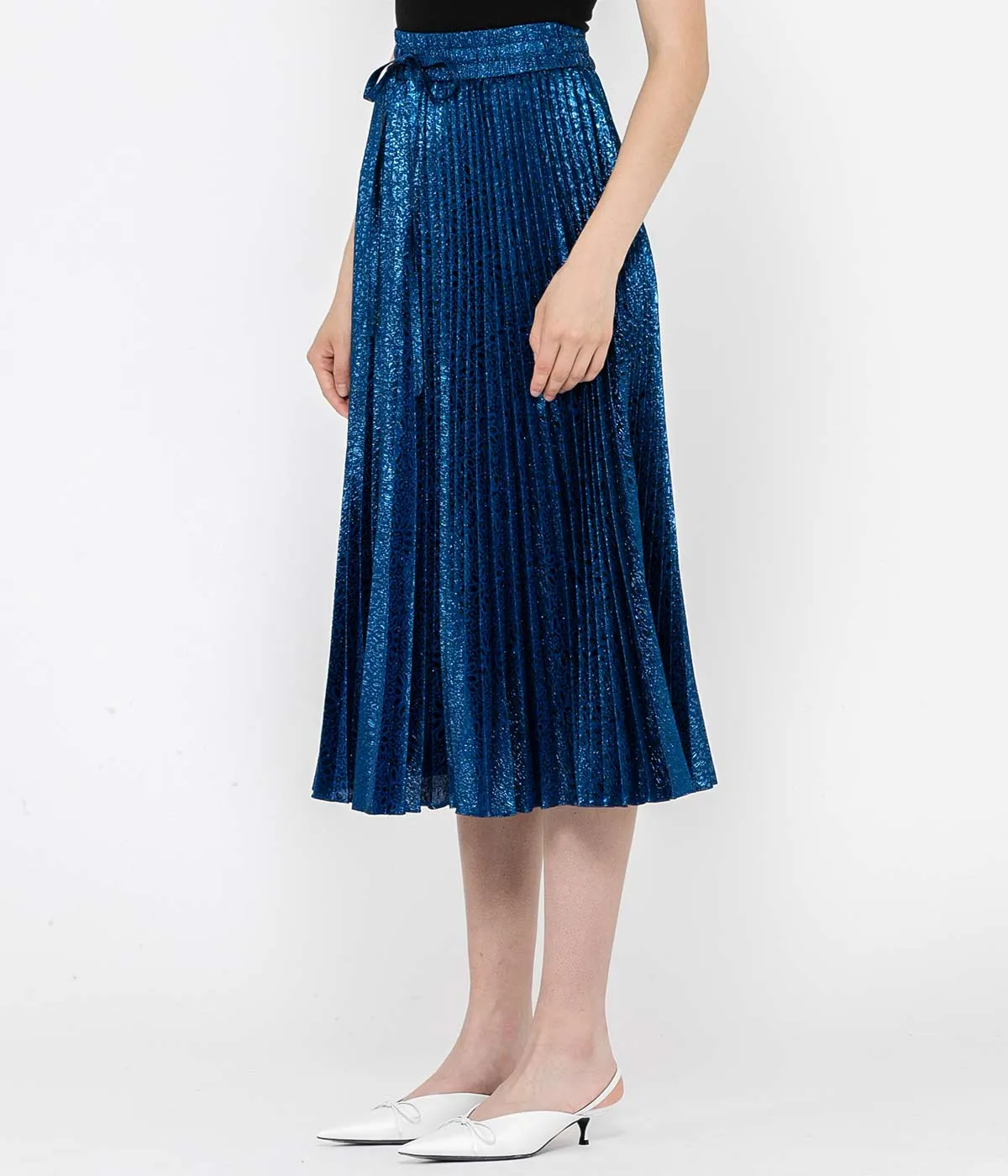 Persian Blue Metallic Pleated Skirt