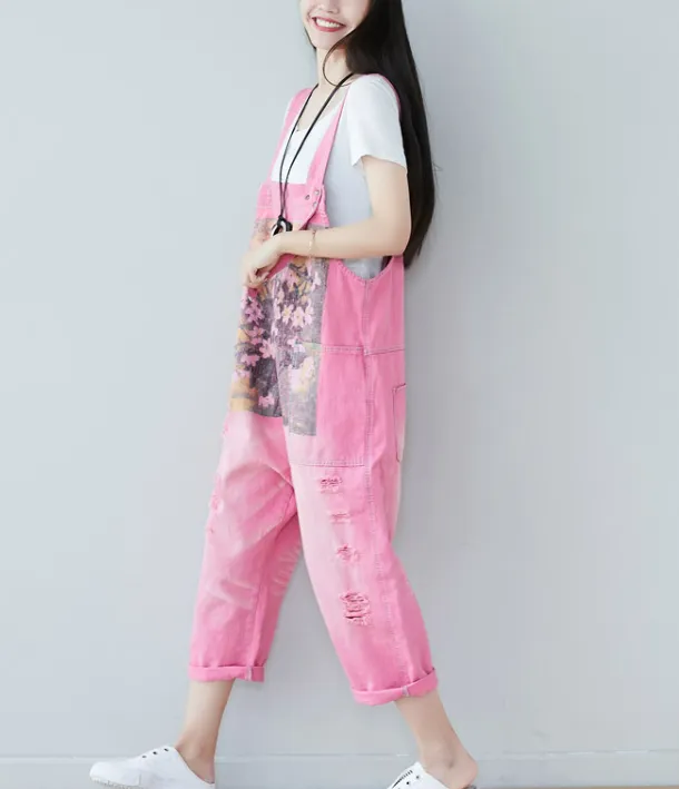 Pink Denim Casual Spring Denim Overall Women Jumpsuits  QY26