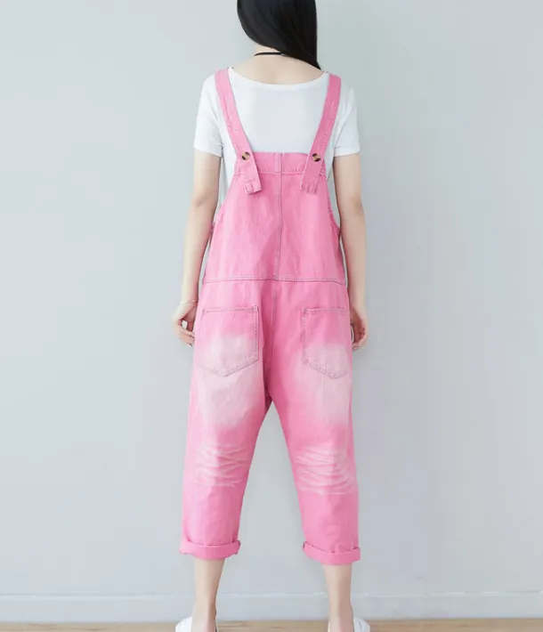 Pink Denim Casual Spring Denim Overall Women Jumpsuits  QY26