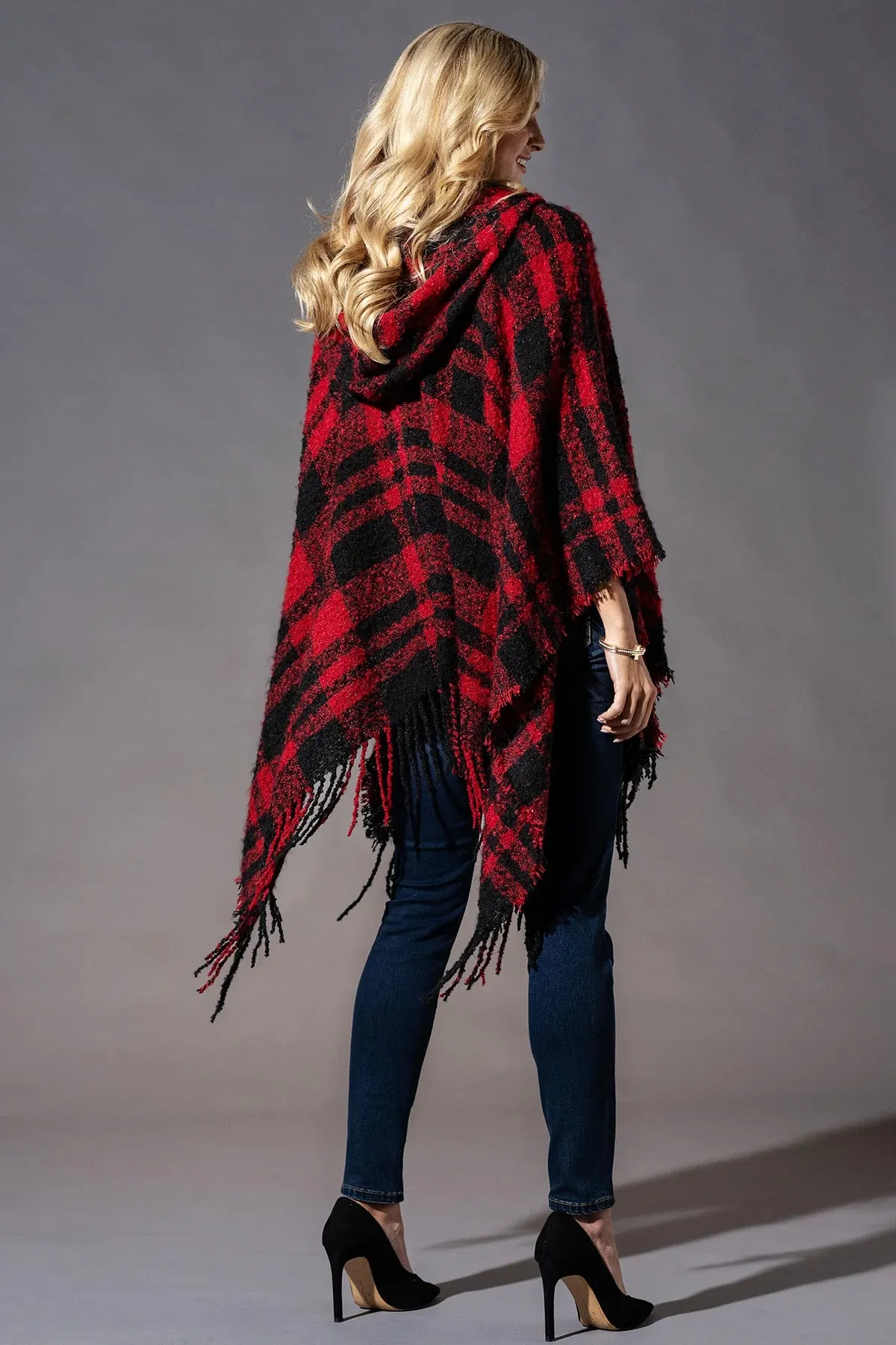 Plaid Red Black Ruana Hoodie