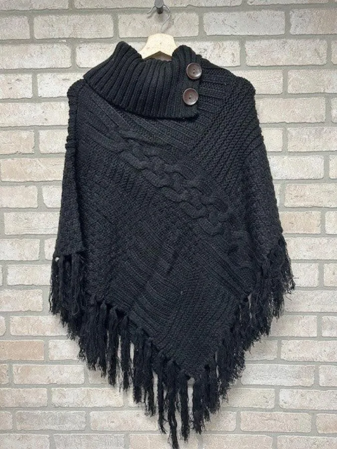 Poncho - 2 Button - Black