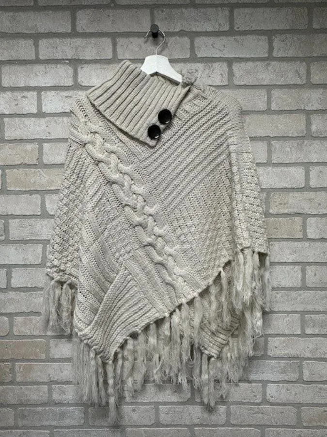 Poncho - 2 Button - Cream