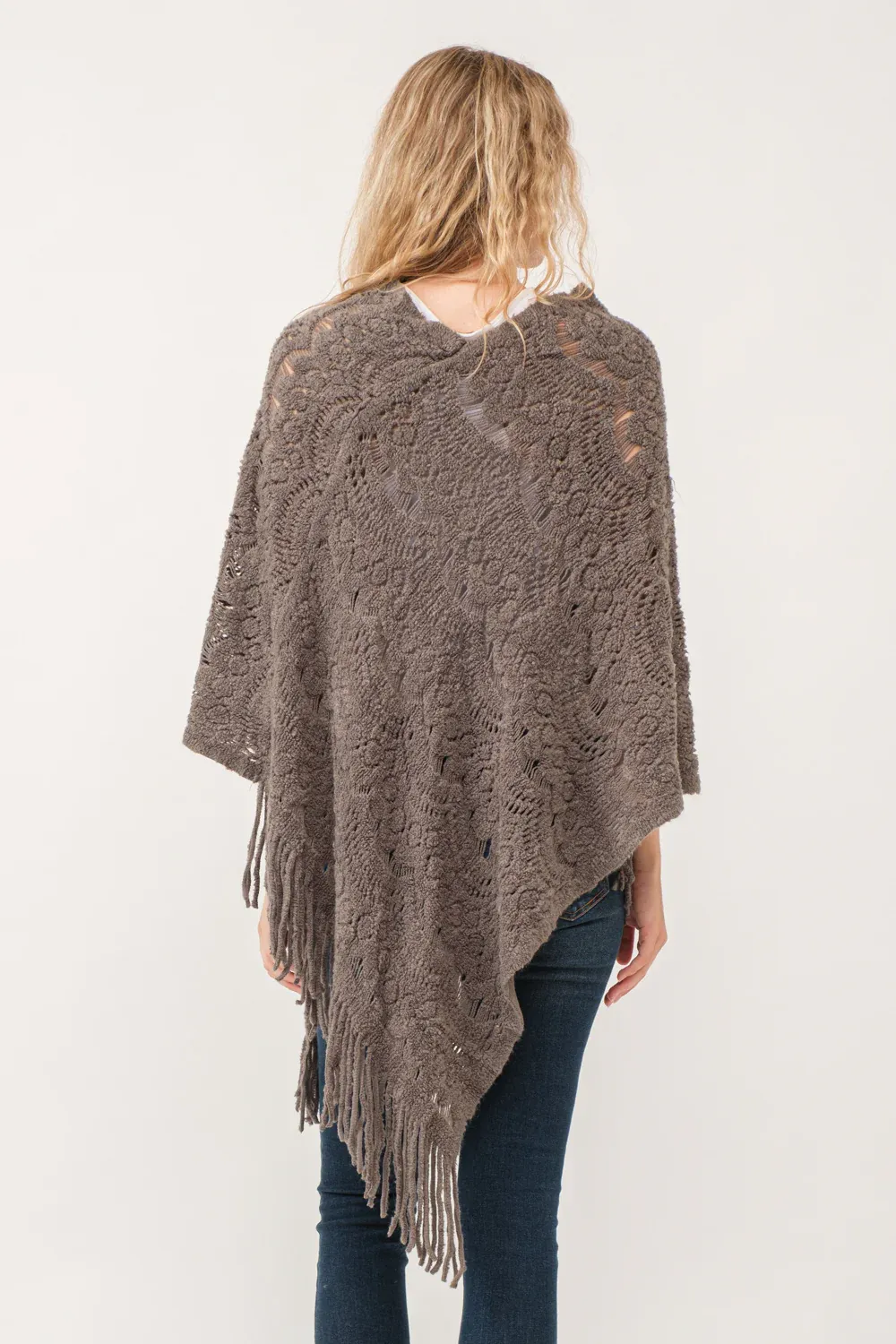 Poncho - Knit Scallop Cut - Grey