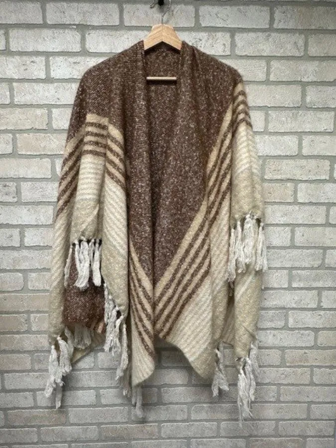 Poncho - Open Front - Cream Brown