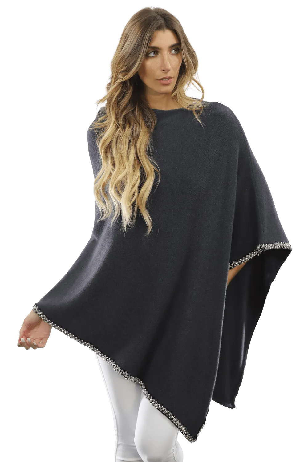 Poncho with Beaded Boarder