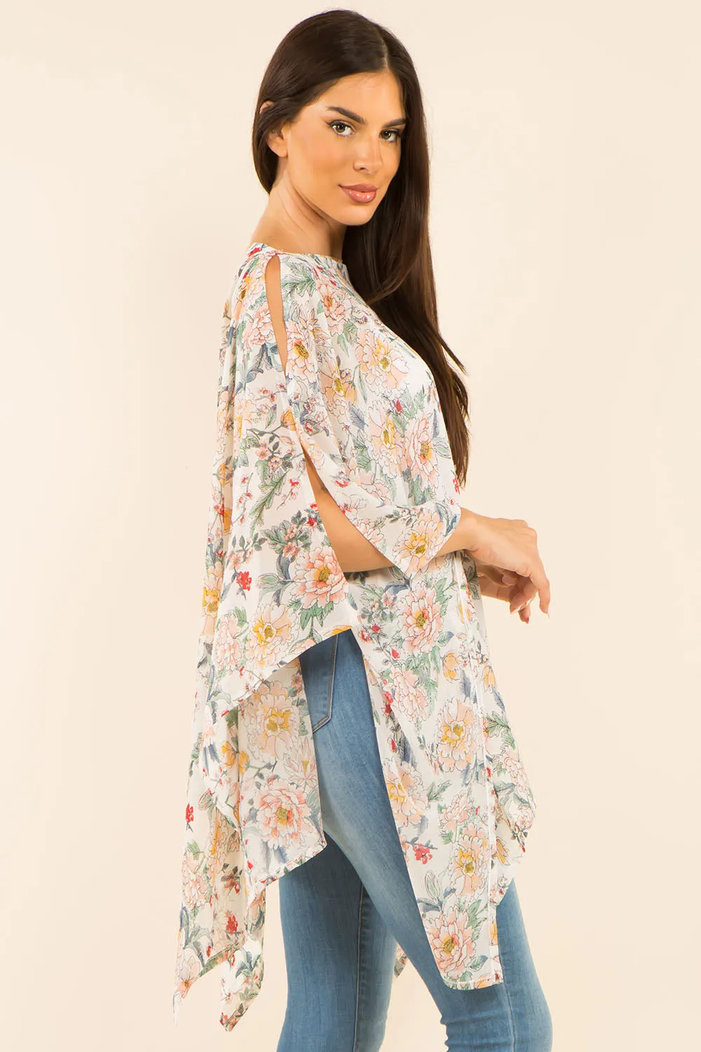 PP-3767 multi design floral poncho