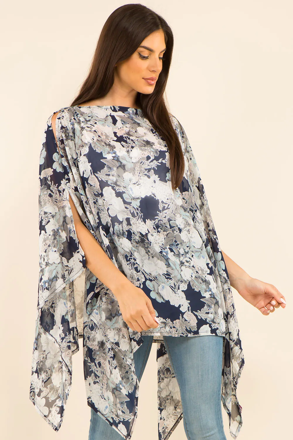 PP-3767 multi design floral poncho