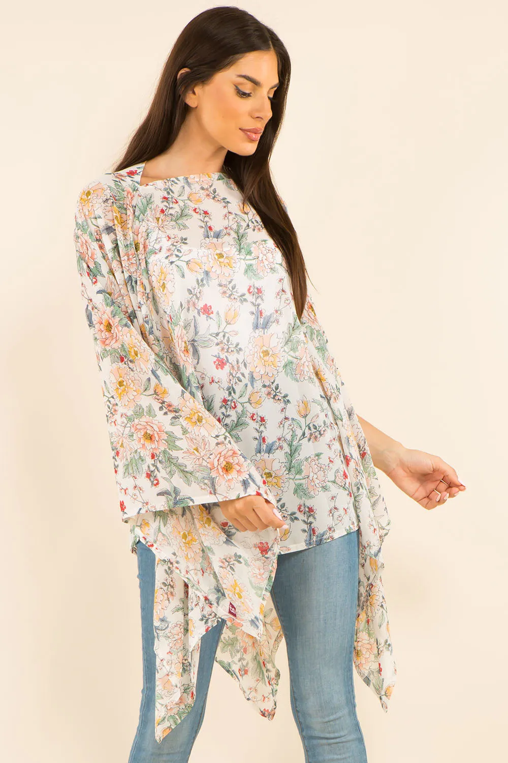 PP-3767 multi design floral poncho