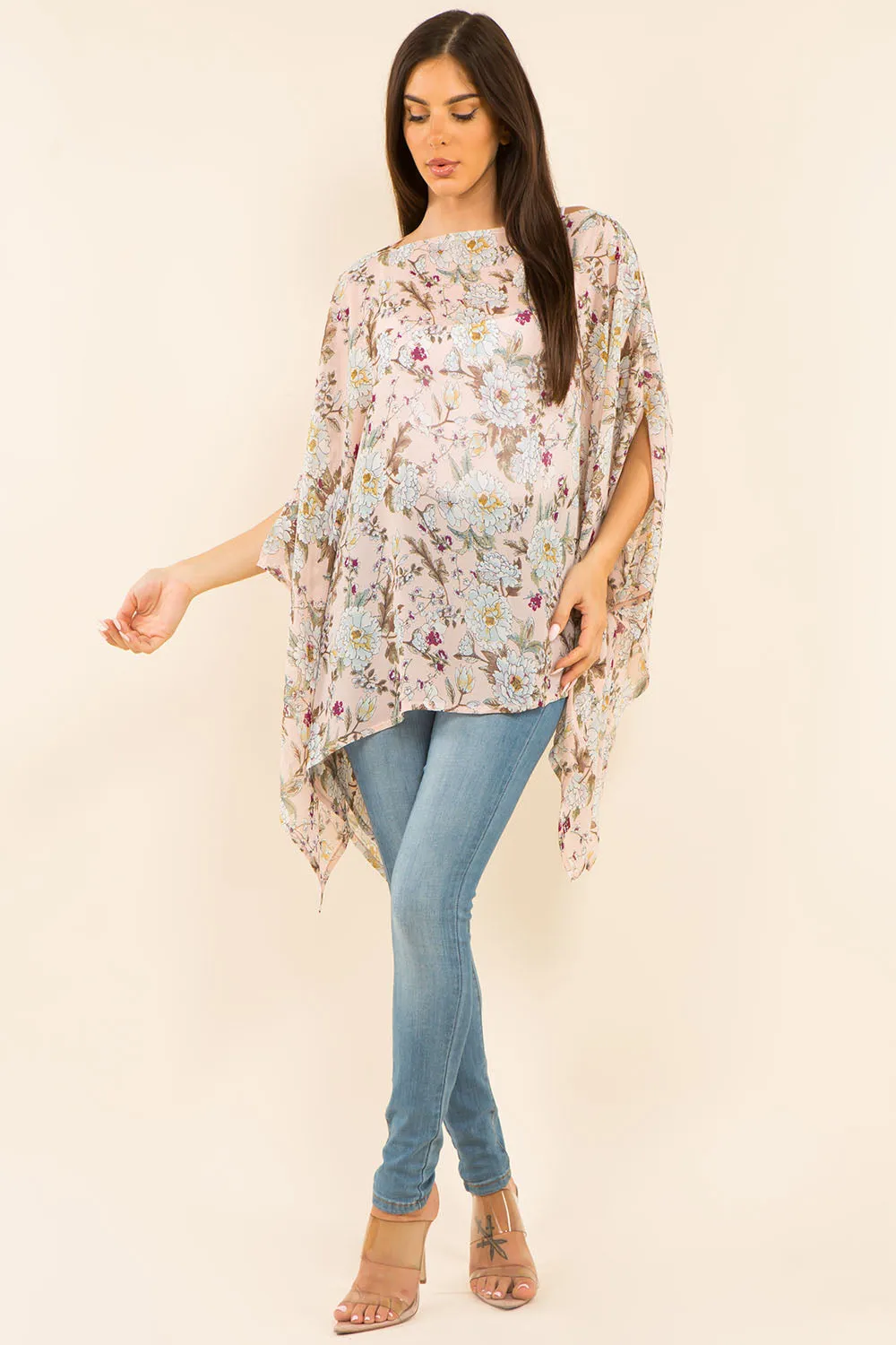 PP-3767 multi design floral poncho