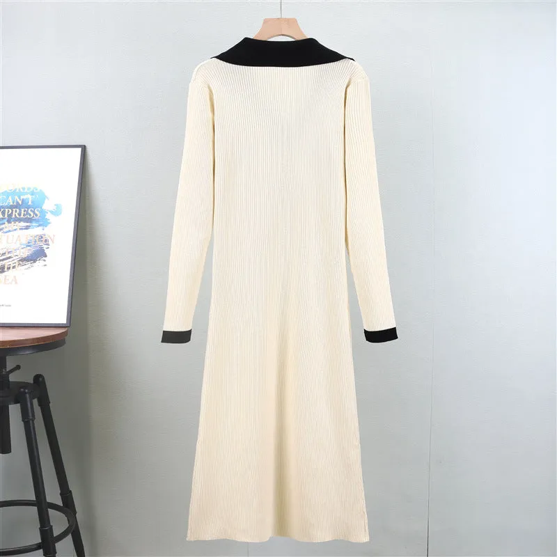 Pre Order:  Single Breasted V-Neck Knitted Midi Dress