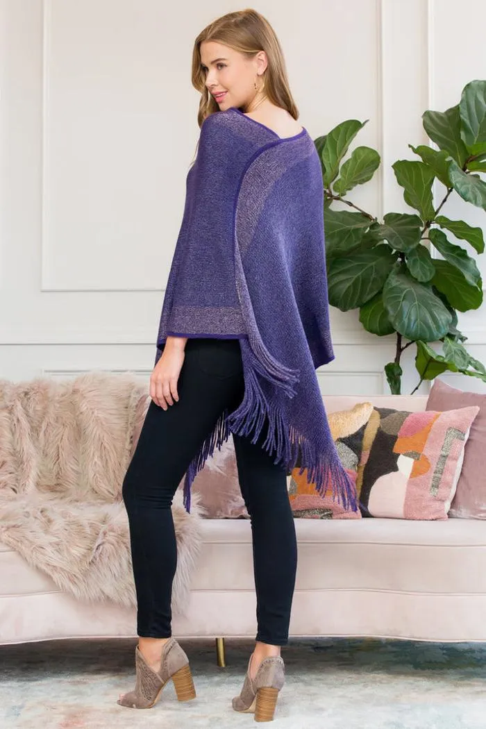 Purple Ultra Soft Two Tone Fringe Poncho