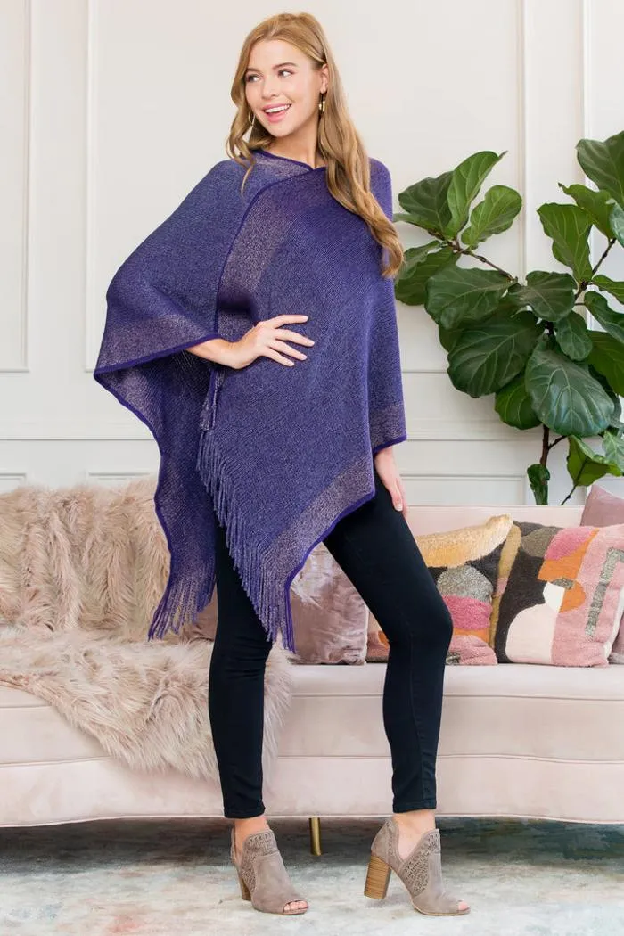 Purple Ultra Soft Two Tone Fringe Poncho