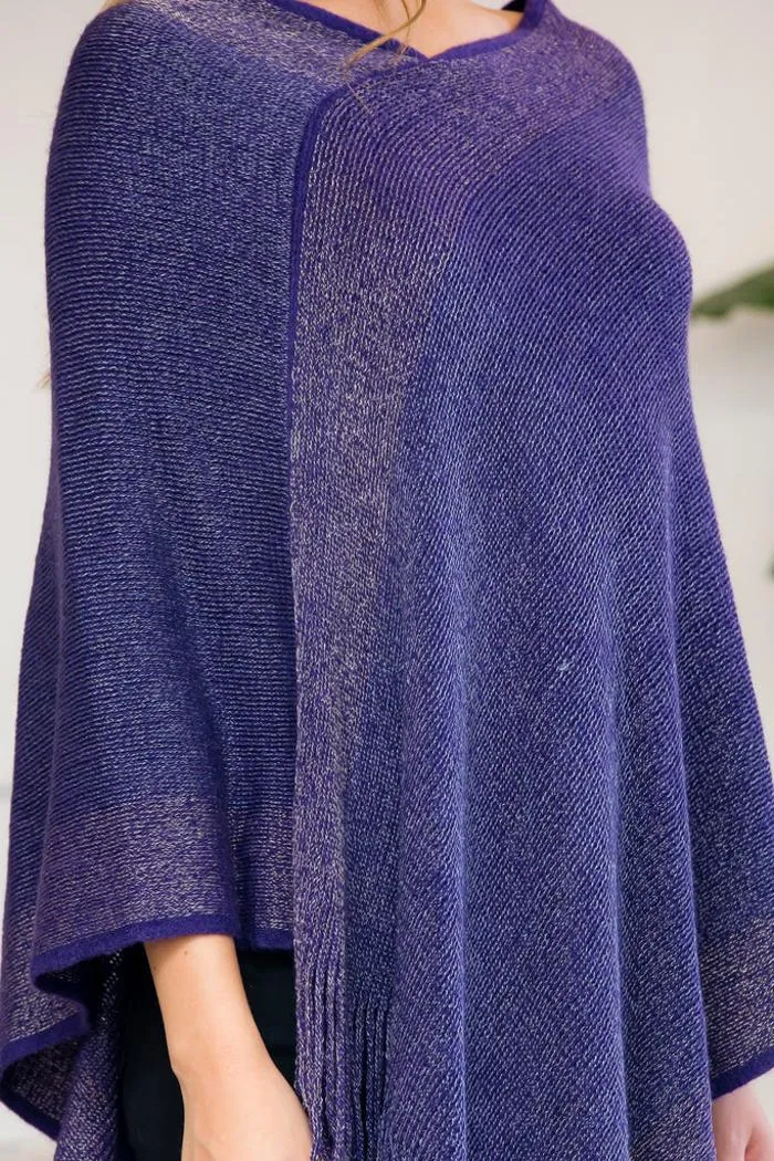 Purple Ultra Soft Two Tone Fringe Poncho