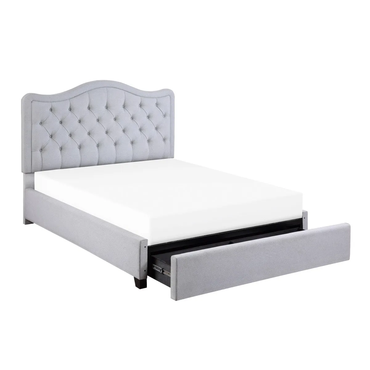 Queen Platform Bed with Storage Drawers and Button-Tufted Headboard