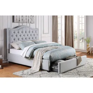 Queen Platform Bed with Storage Drawers and Button-Tufted Headboard