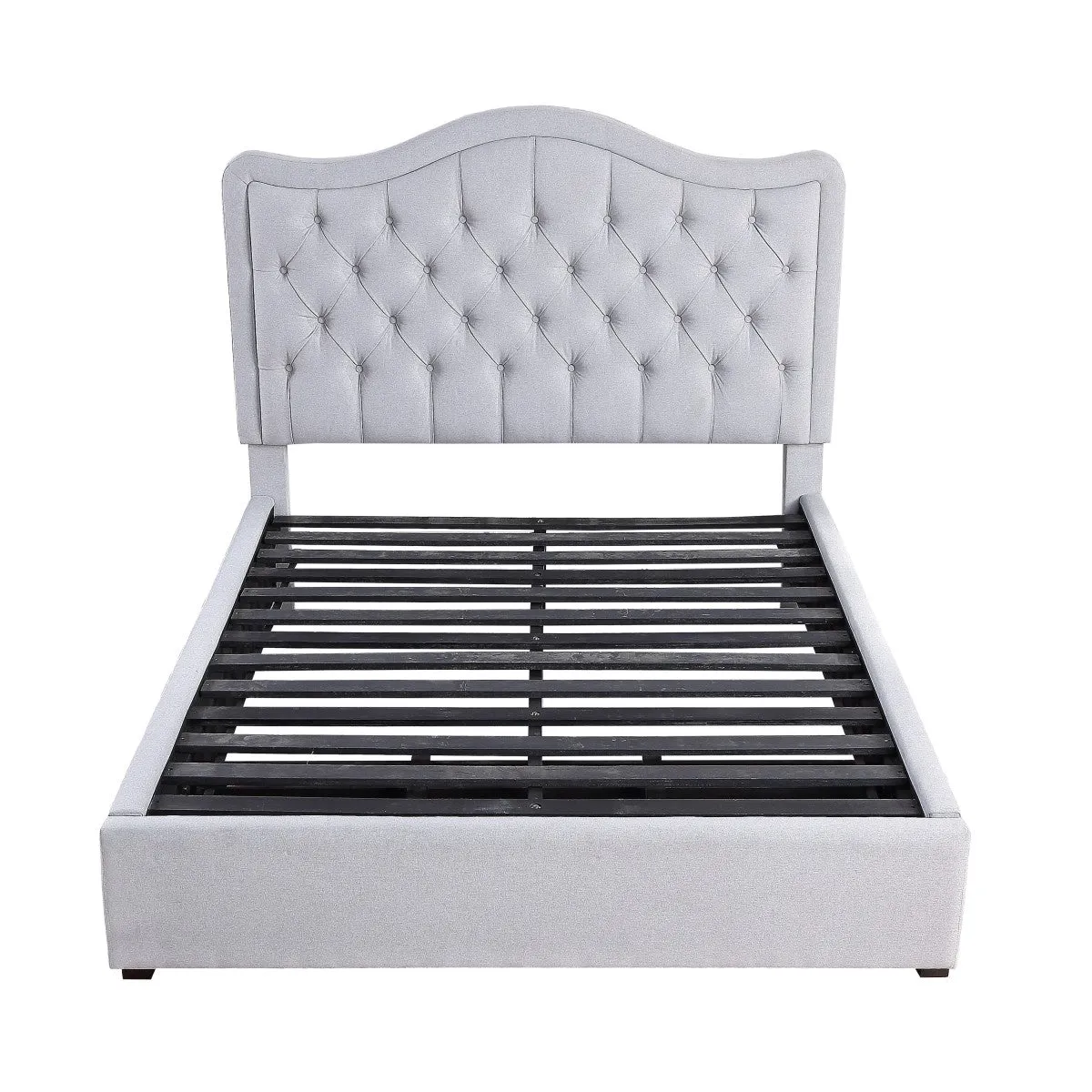 Queen Platform Bed with Storage Drawers and Button-Tufted Headboard