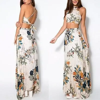 "Blossom" floral 2 piece crop top skirt set