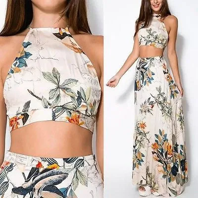 "Blossom" floral 2 piece crop top skirt set