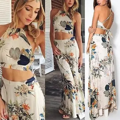 "Blossom" floral 2 piece crop top skirt set