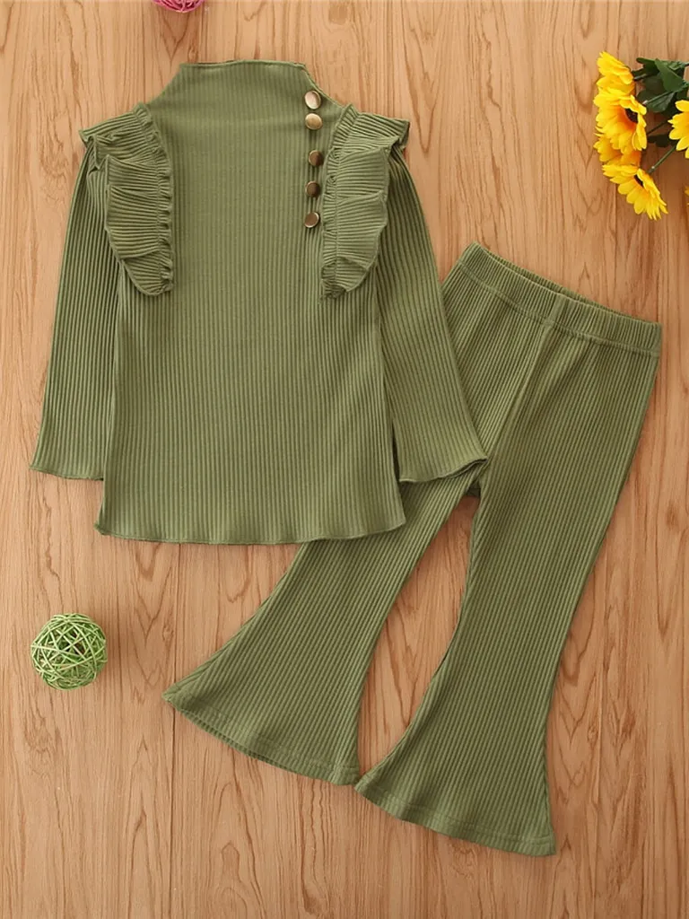 Ready To Ruffle Ribbed Flared Pants Set