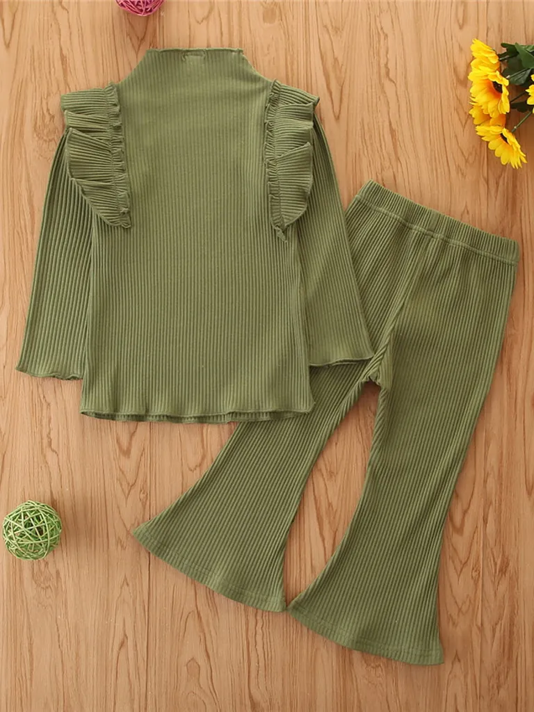 Ready To Ruffle Ribbed Flared Pants Set