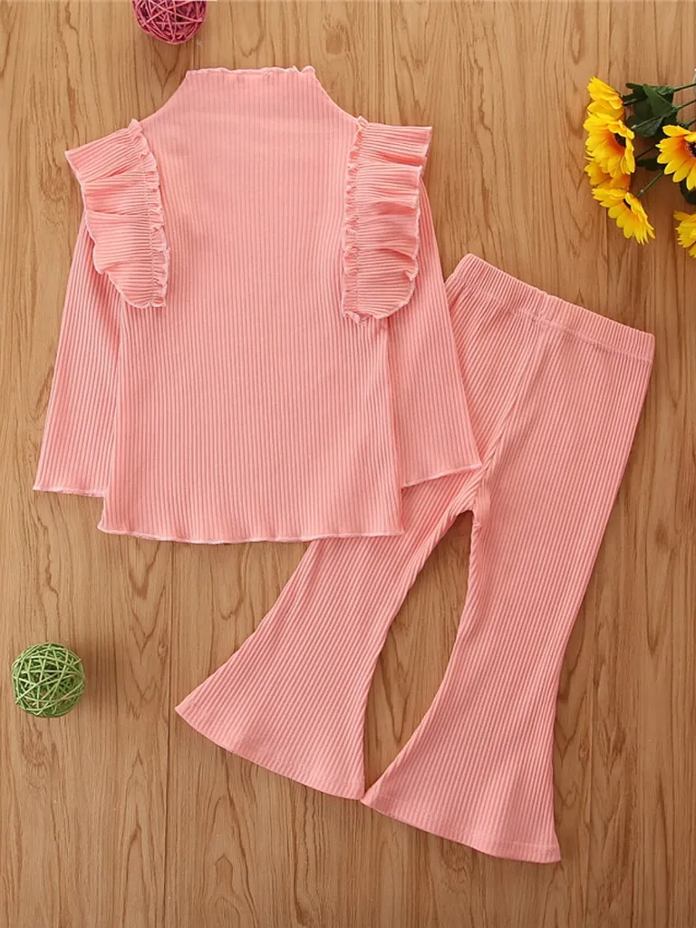 Ready To Ruffle Ribbed Flared Pants Set