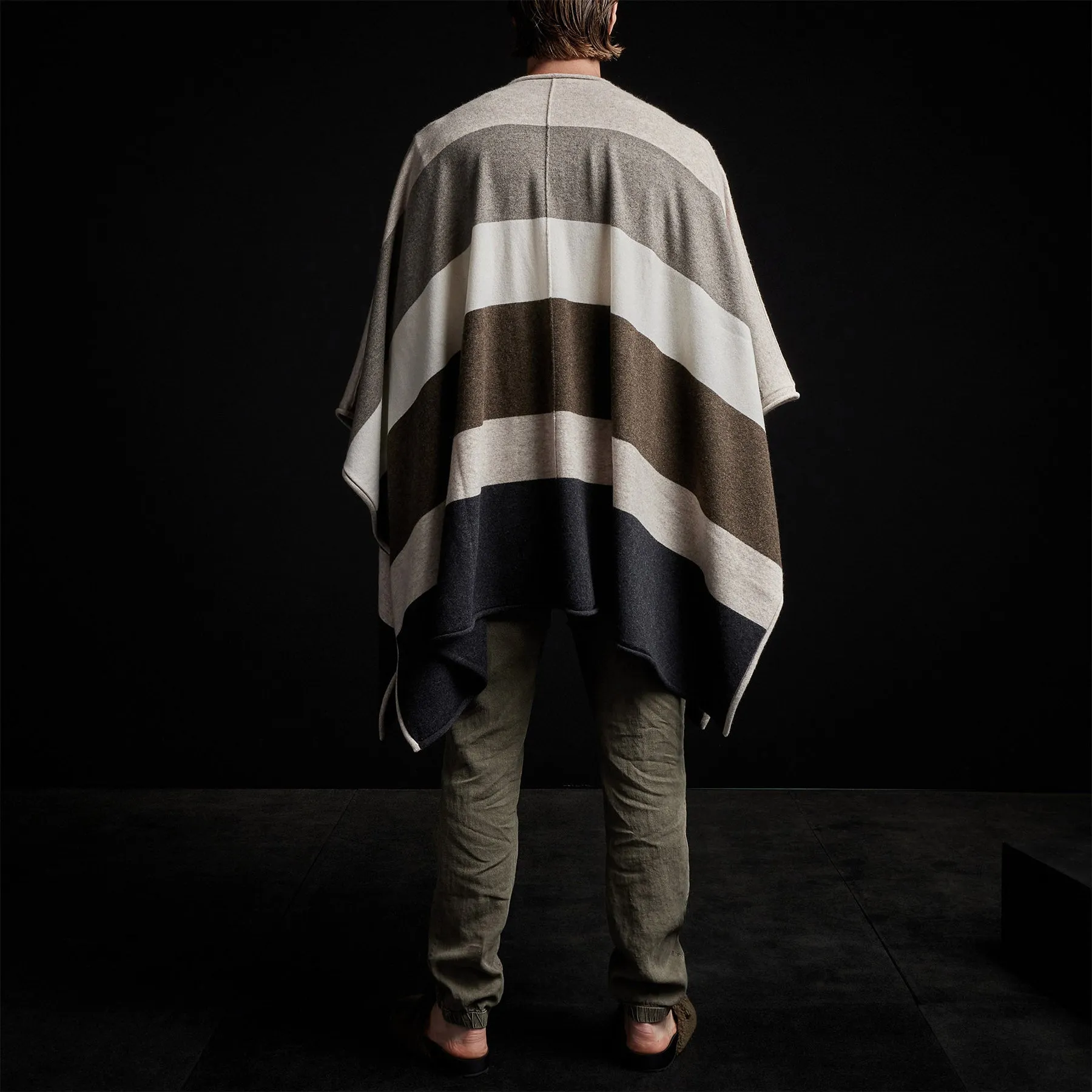 Recycled Cashmere Multi Striped Poncho - Beige Mix