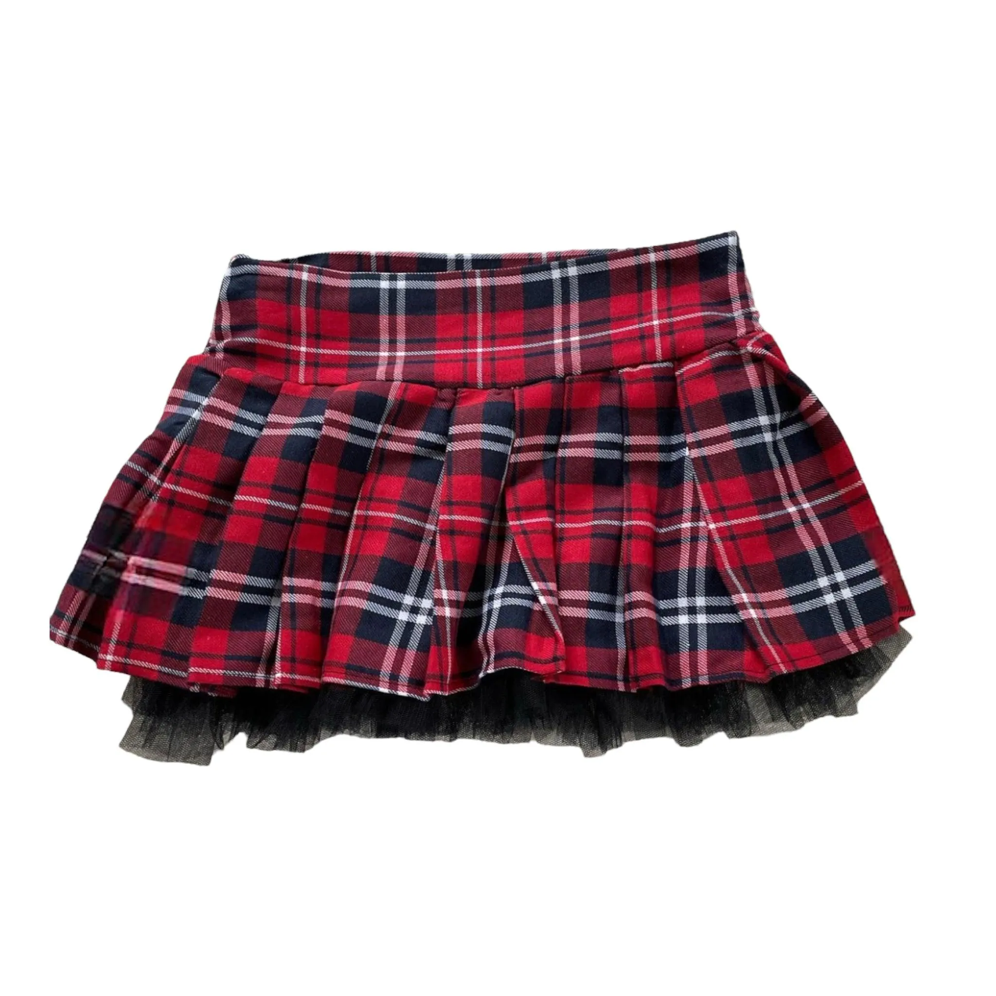 Red Tartan Tulle Mini Skirt