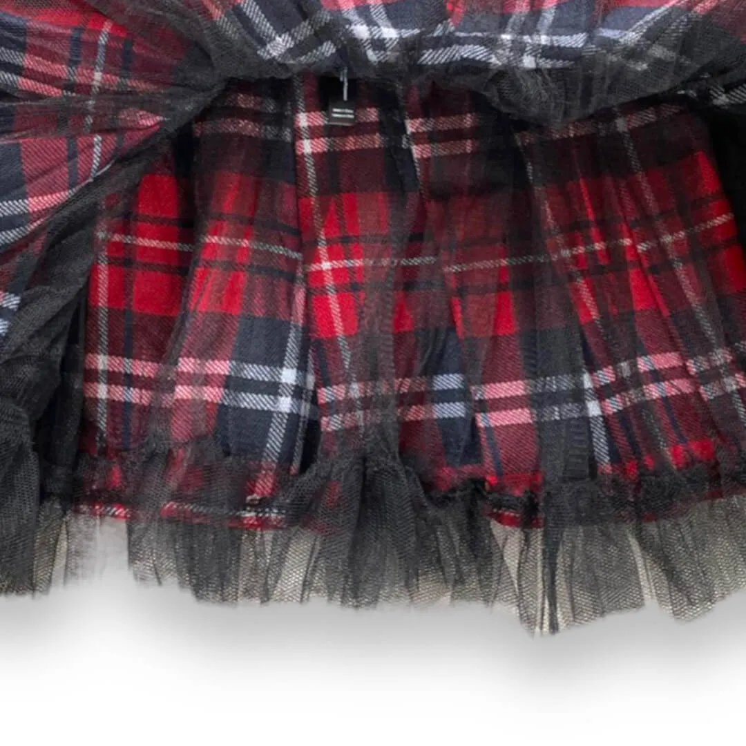 Red Tartan Tulle Mini Skirt