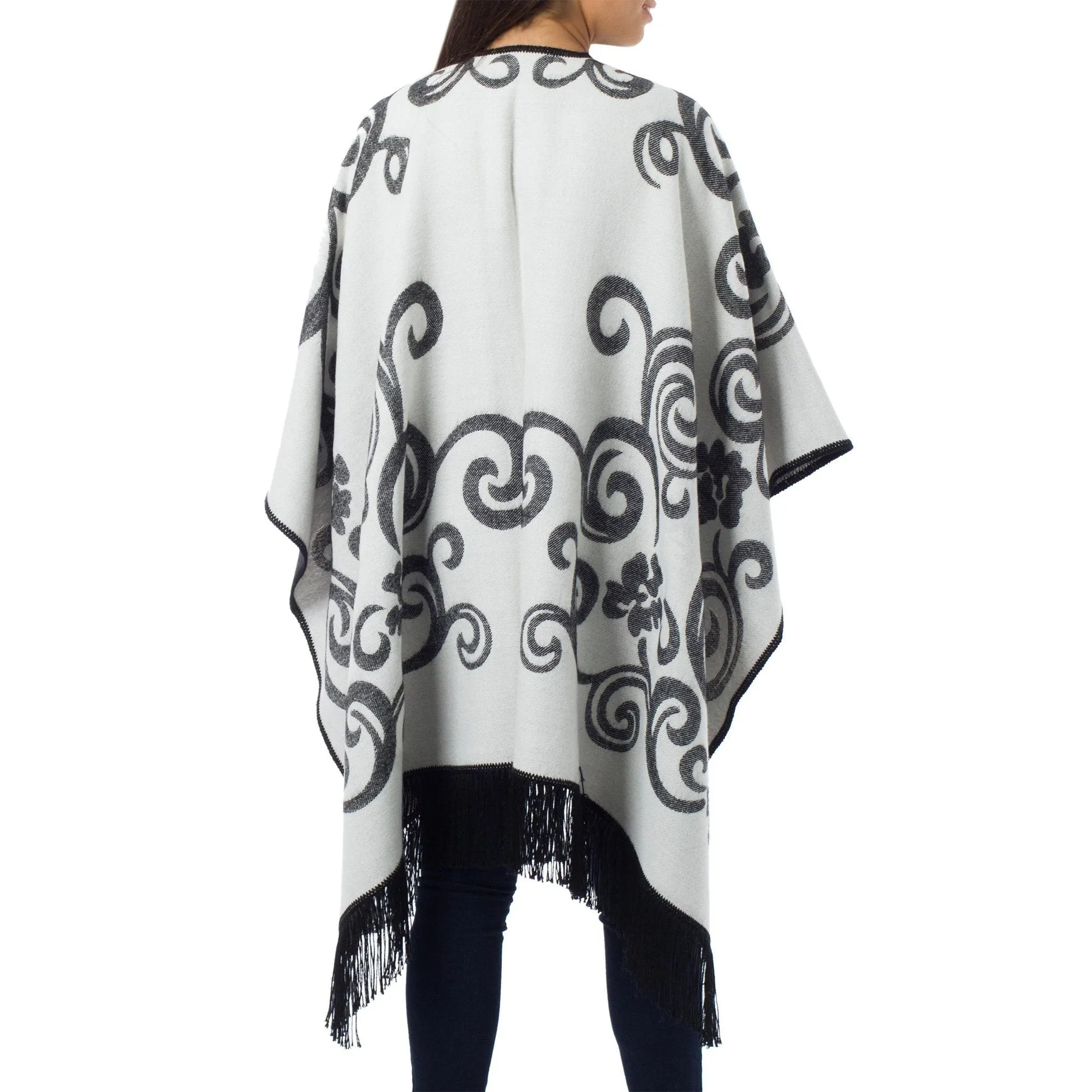 Reversible White & Grey Alpaca Ruana Poncho