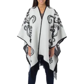 Reversible White & Grey Alpaca Ruana Poncho