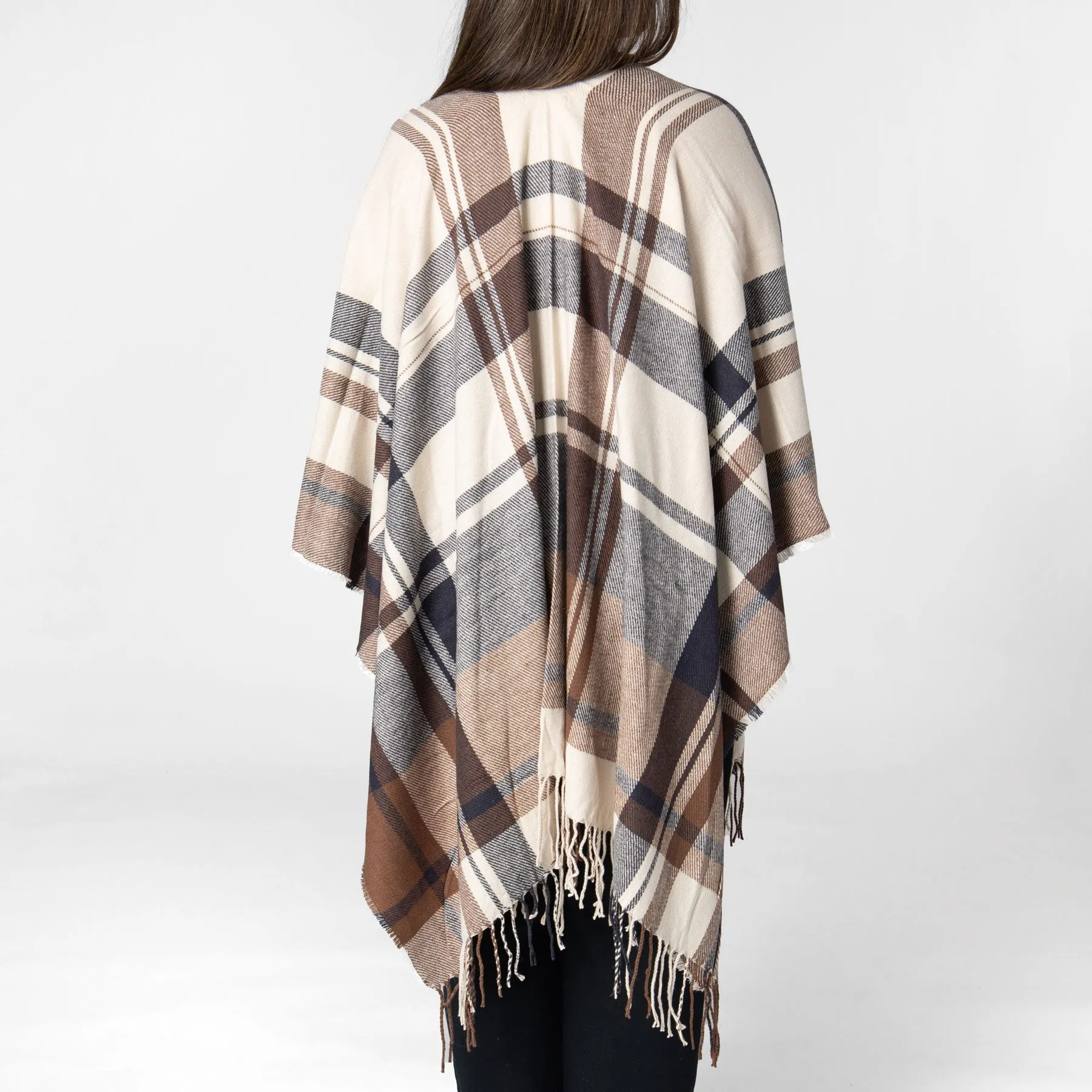 Savannah - Women's Woven Plaid Open Front Poncho