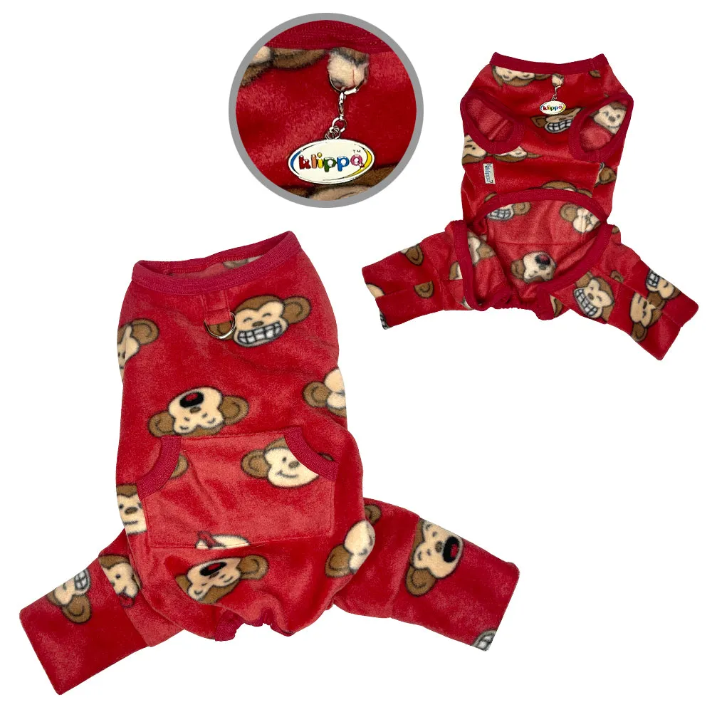 Silly Monkey Front Sleeveless Fleece Pajamas - Burgundy