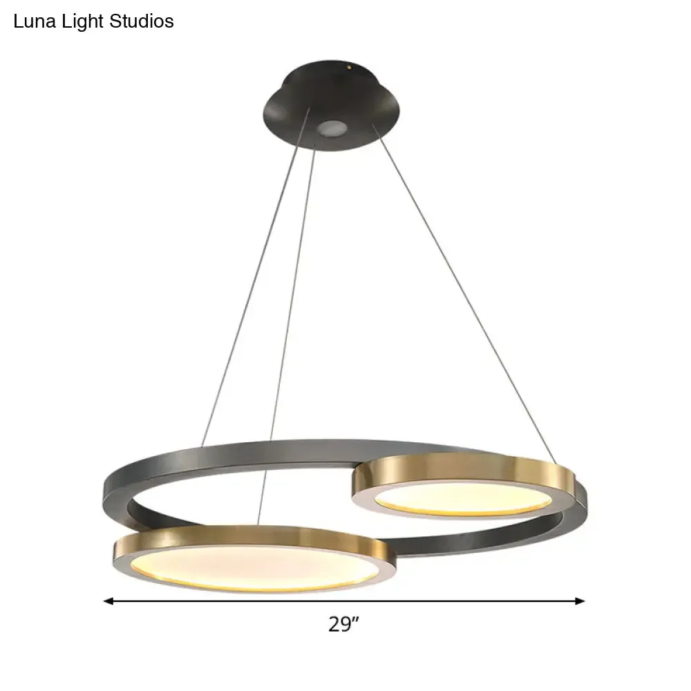 Simple Style Metal LED Chandelier Light - Brass Ring Hanging Pendant in Warm/White Light