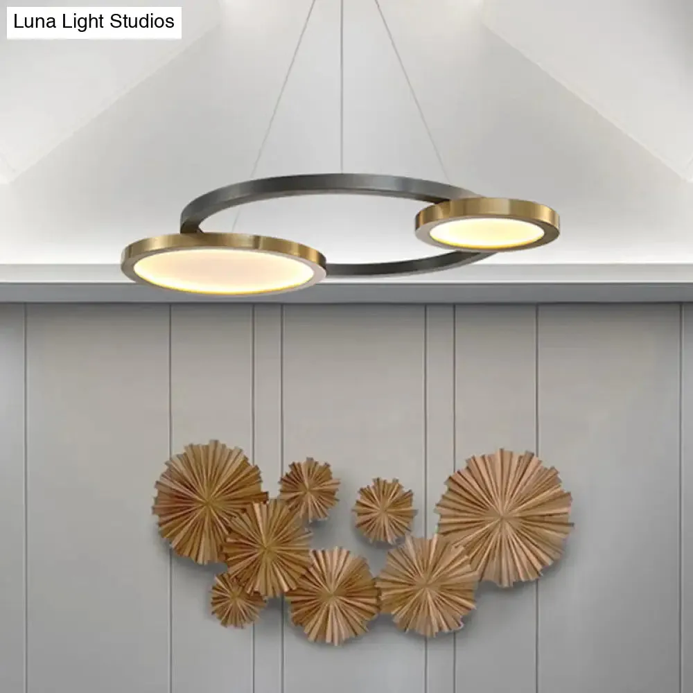 Simple Style Metal LED Chandelier Light - Brass Ring Hanging Pendant in Warm/White Light