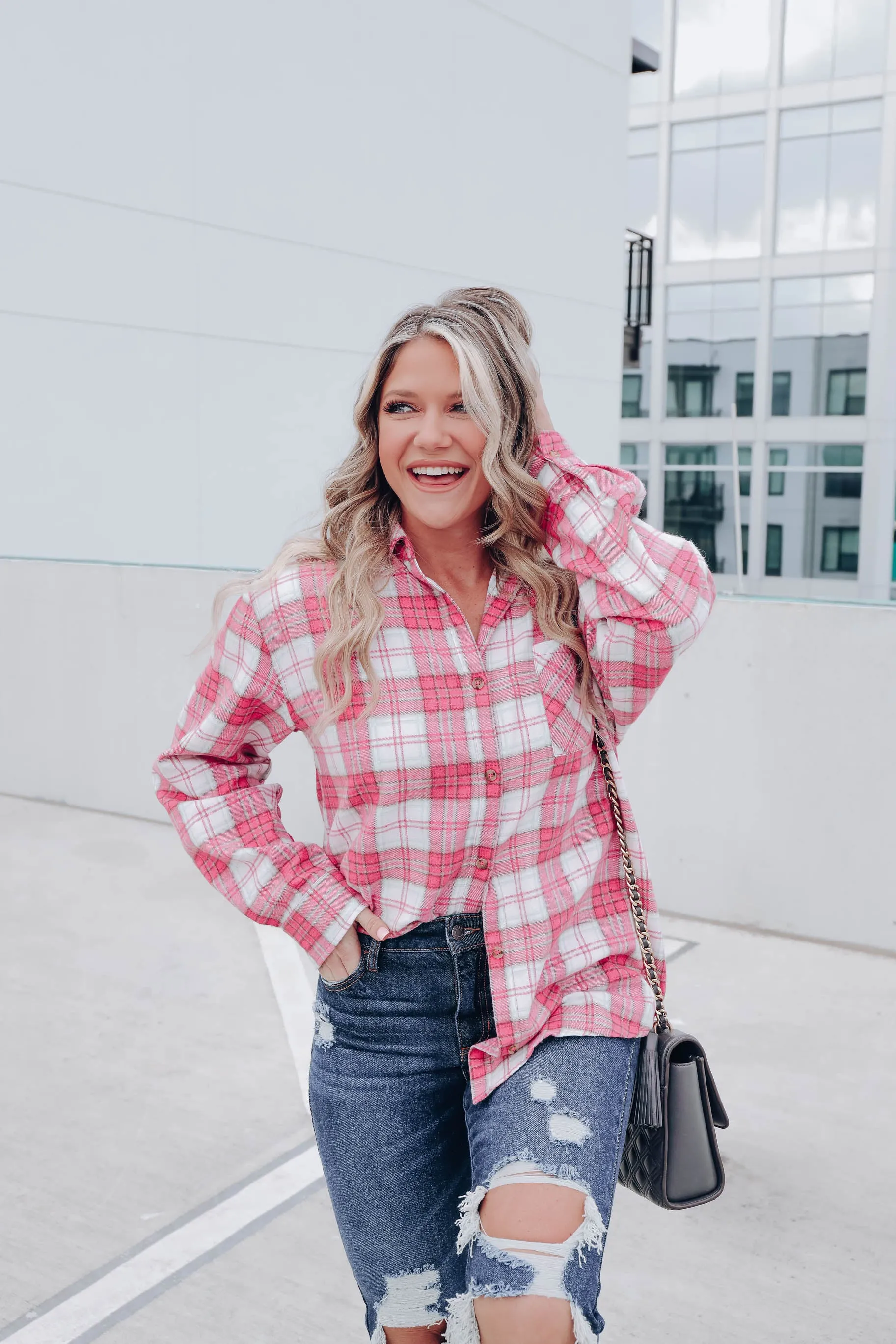 Simply Put Plaid Flannel - Dark Pink