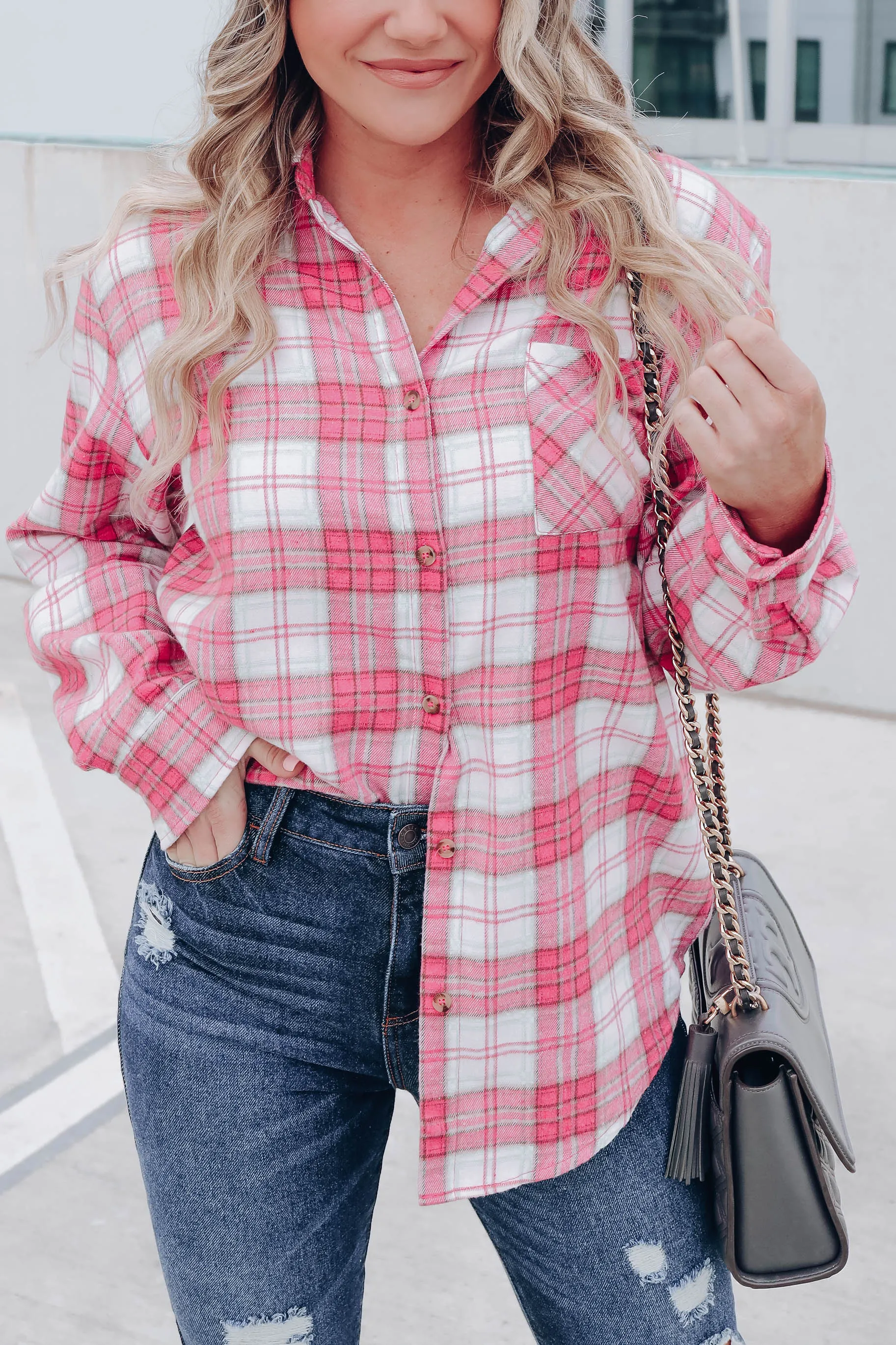 Simply Put Plaid Flannel - Dark Pink