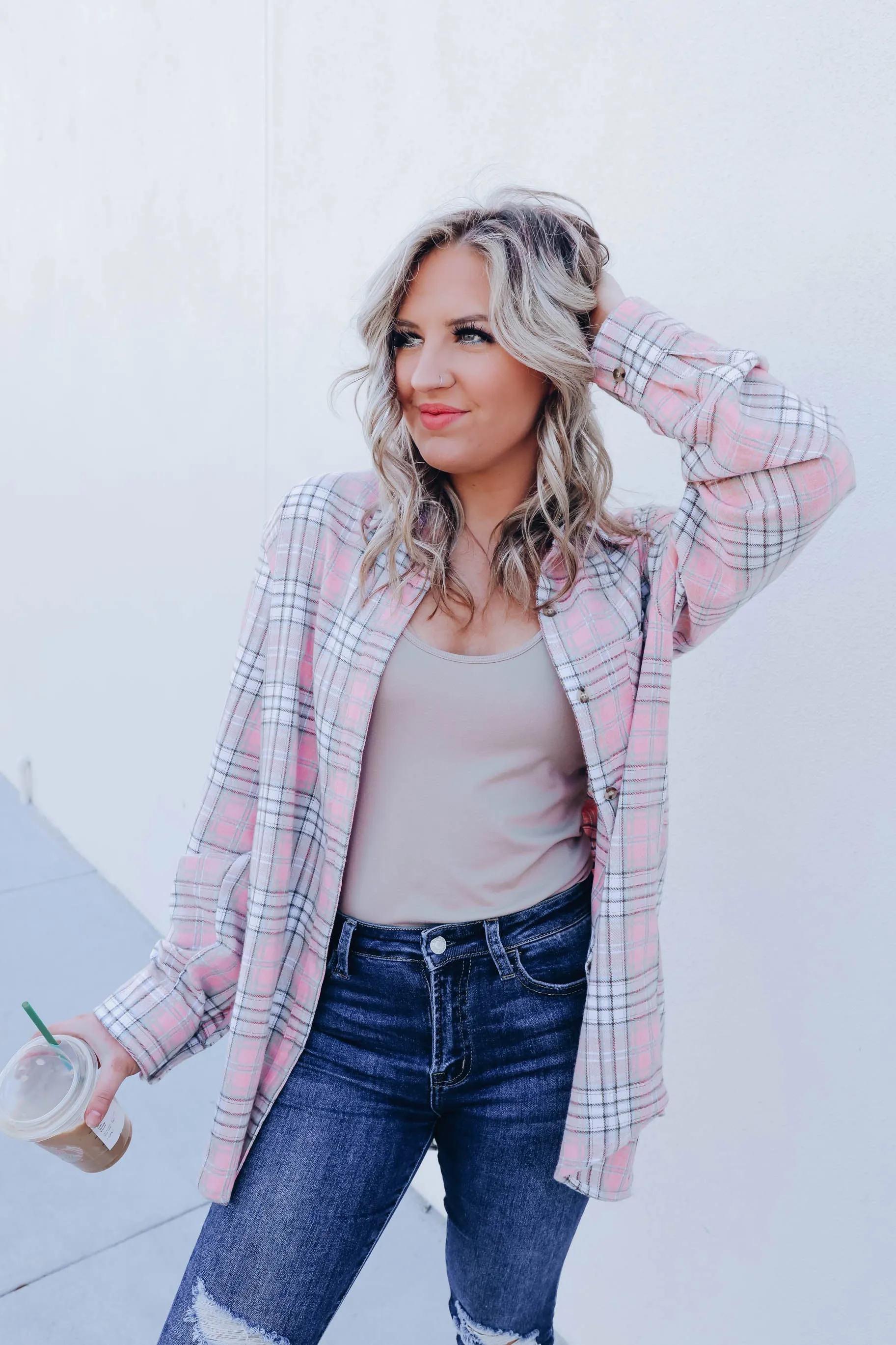 Simply Put Plaid Flannel - Dusty Pink