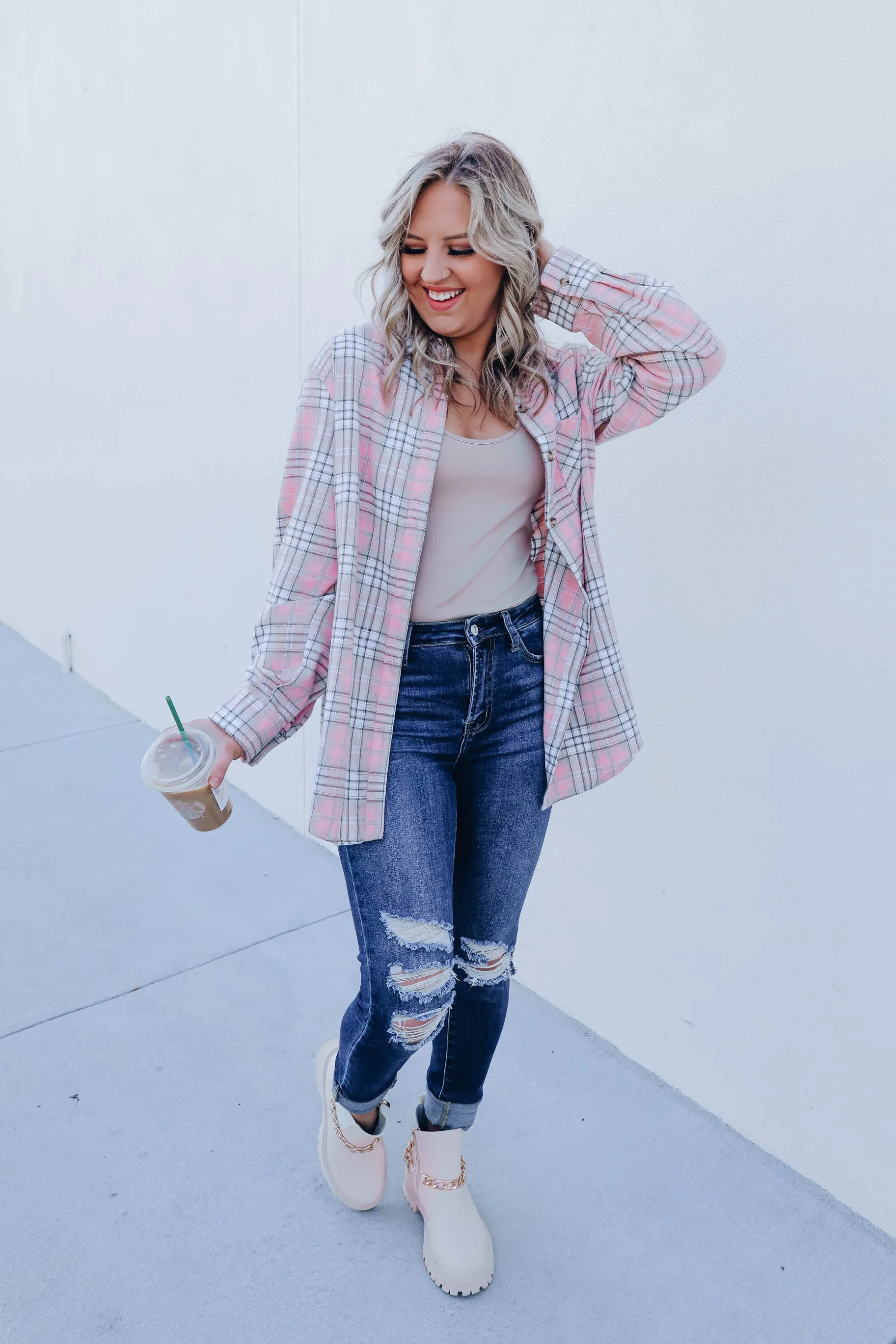 Simply Put Plaid Flannel - Dusty Pink