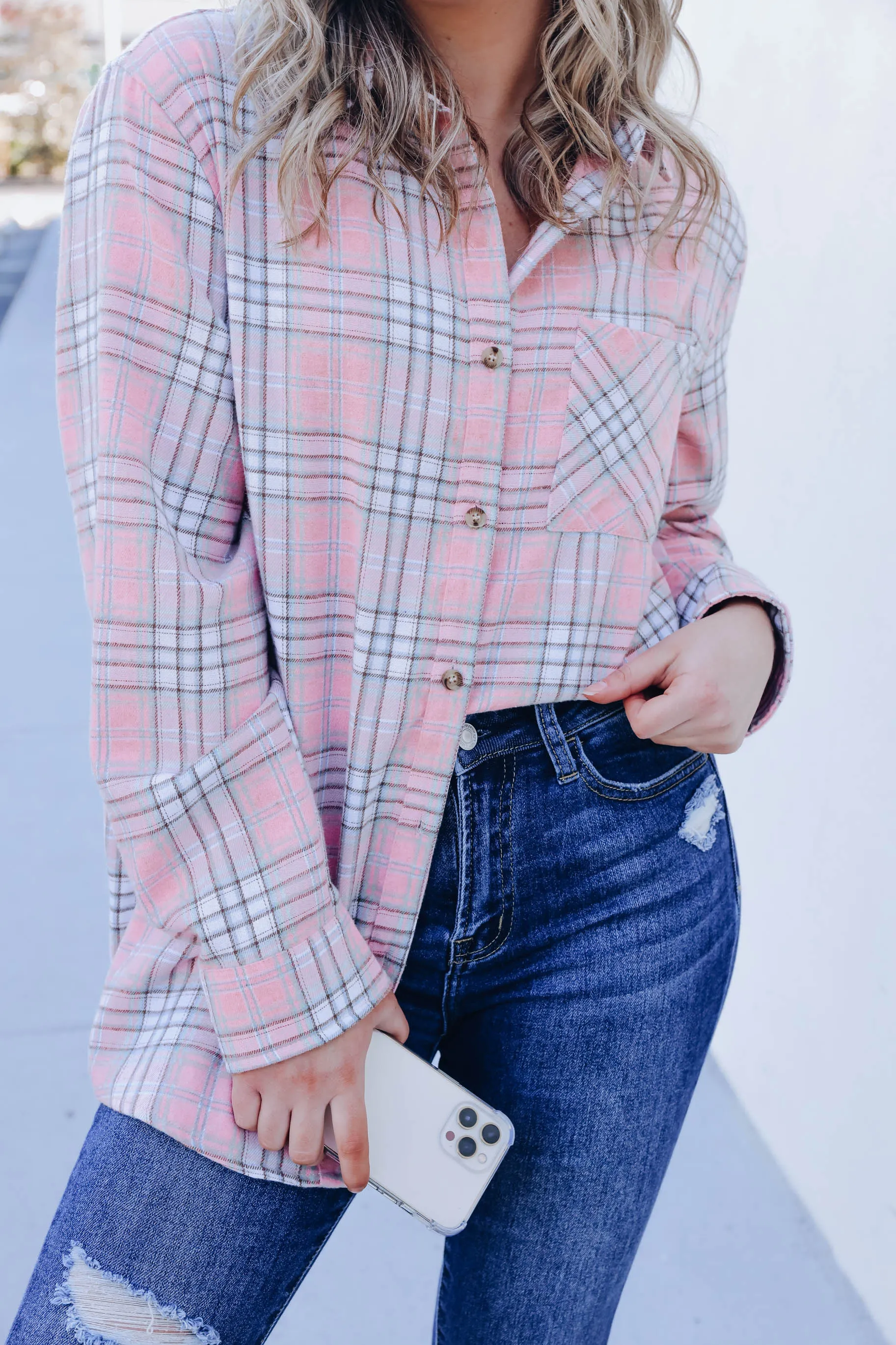 Simply Put Plaid Flannel - Dusty Pink