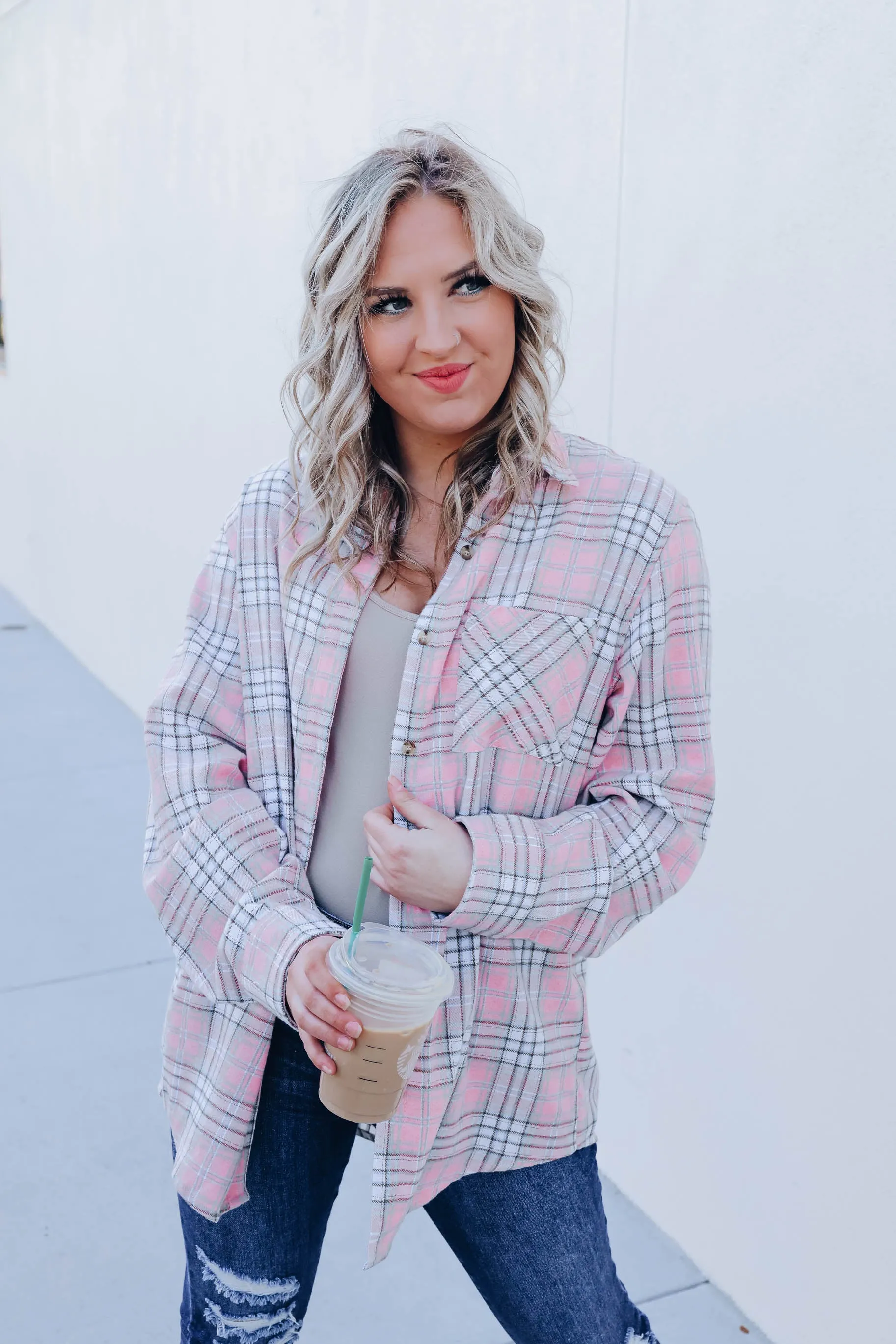 Simply Put Plaid Flannel - Dusty Pink