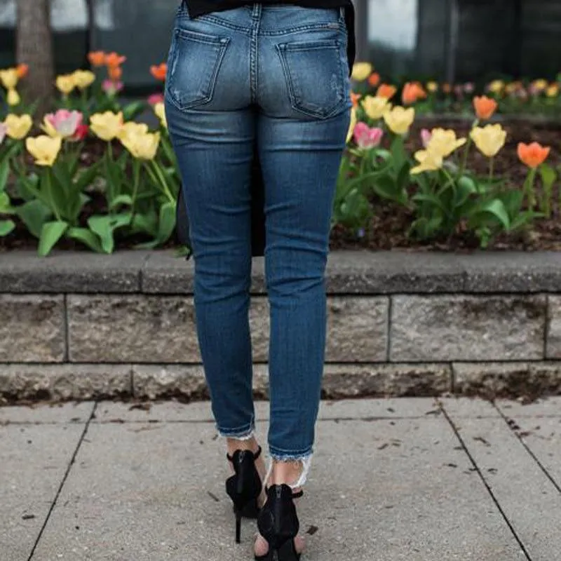 Skinny Ripped Pleated Stretch Denim Jeans