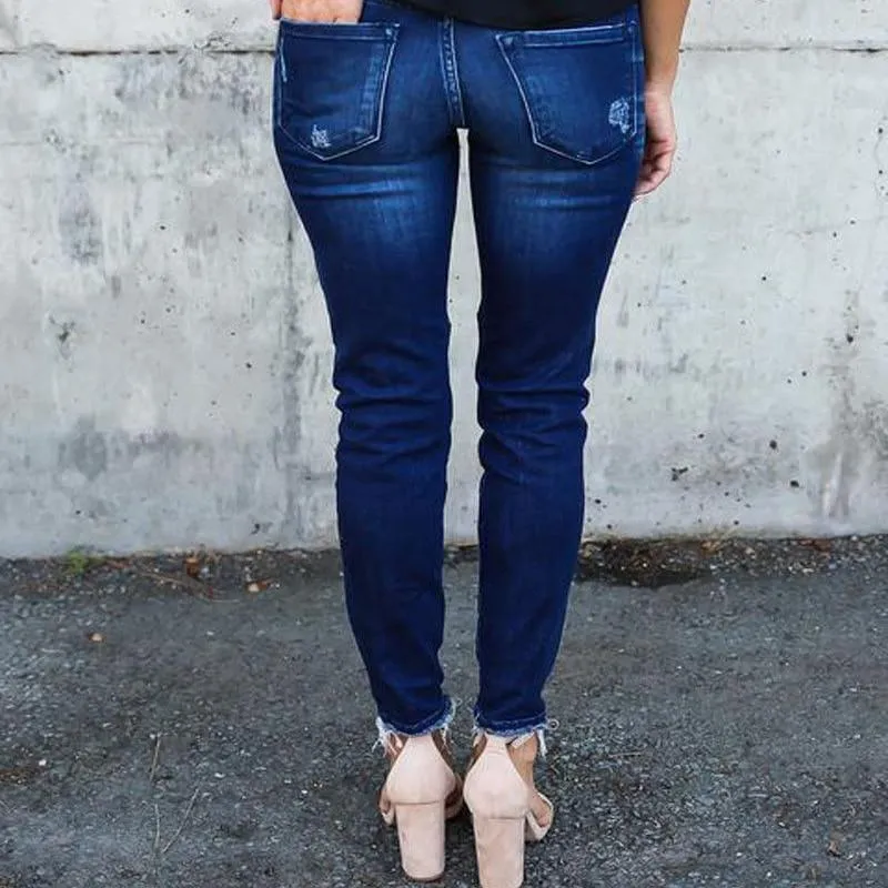 Skinny Ripped Pleated Stretch Denim Jeans